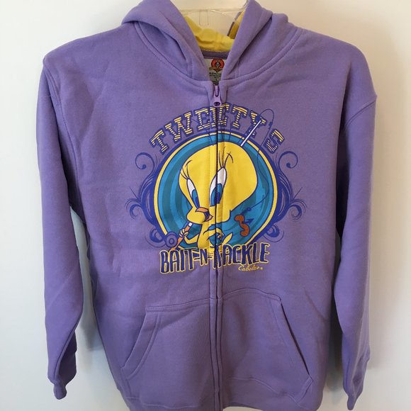 Cabela's Girls Hoodie Tweety Bird Bait & Tackle Warner Bros Purple MSRP $34.99 - Picture 2 of 8